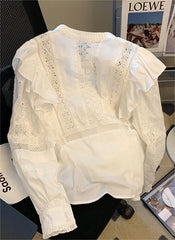 White Cut Out Ruffle Hem Halter Blouse