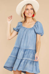 Denim Puff Sleeve Mini Dress