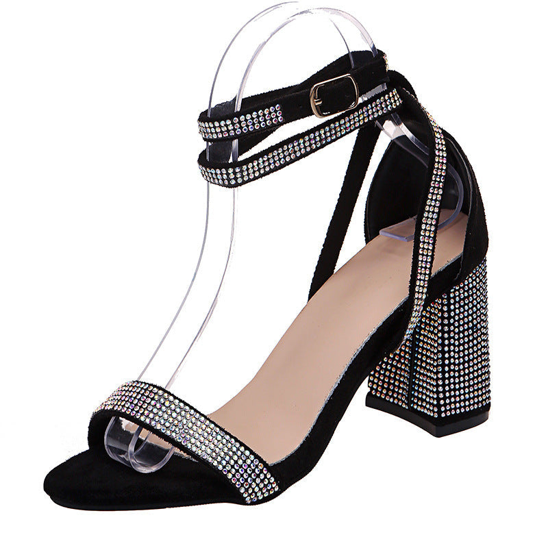 Glitter And Gleam Rhinestone Block Heels Newgew