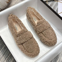 Cute Winter Warm Lamb Fur Flat Shoes Loafers