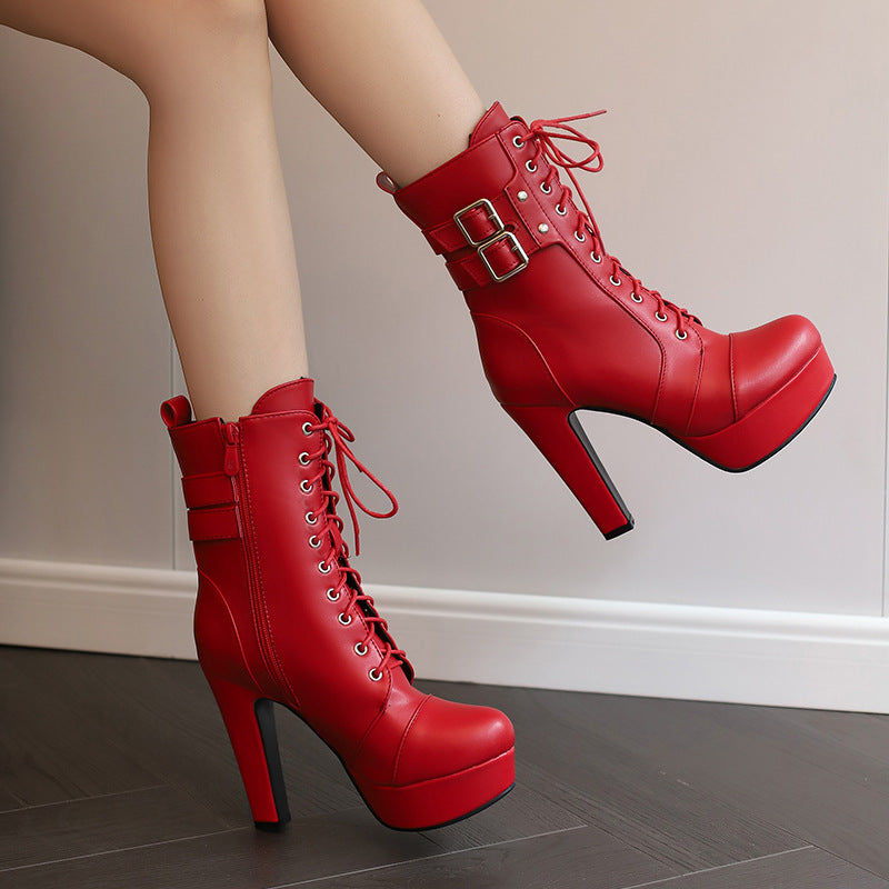 Black/Red Platform Stiletto High Heel Ankle Boots