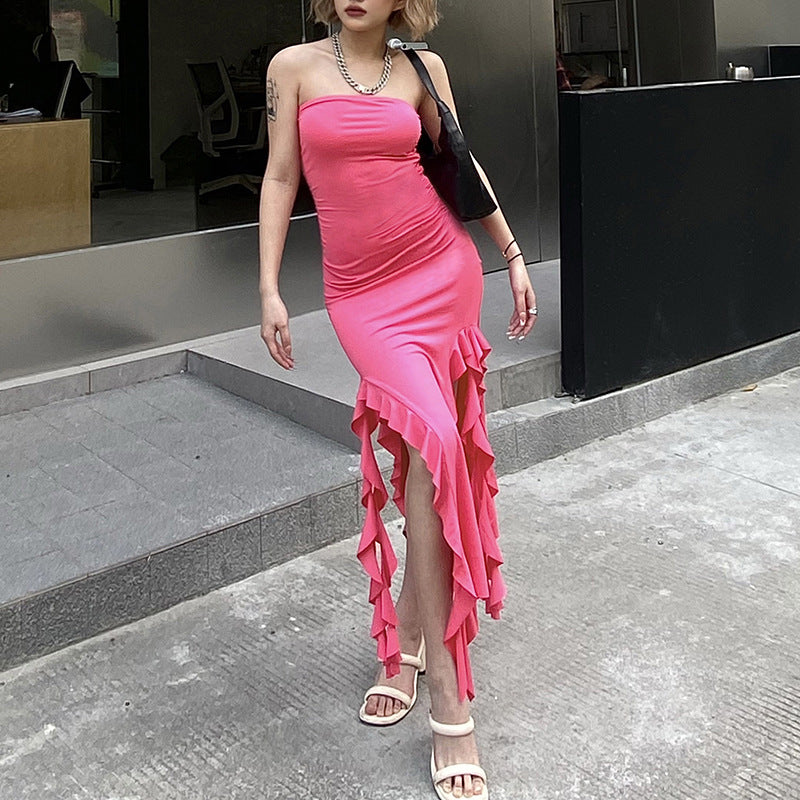 Ruin Destiny – Geschlitztes Maxi-Rüschenkleid 