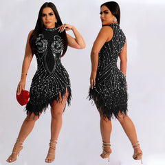Rhinestone Sheer Mesh Party Dress