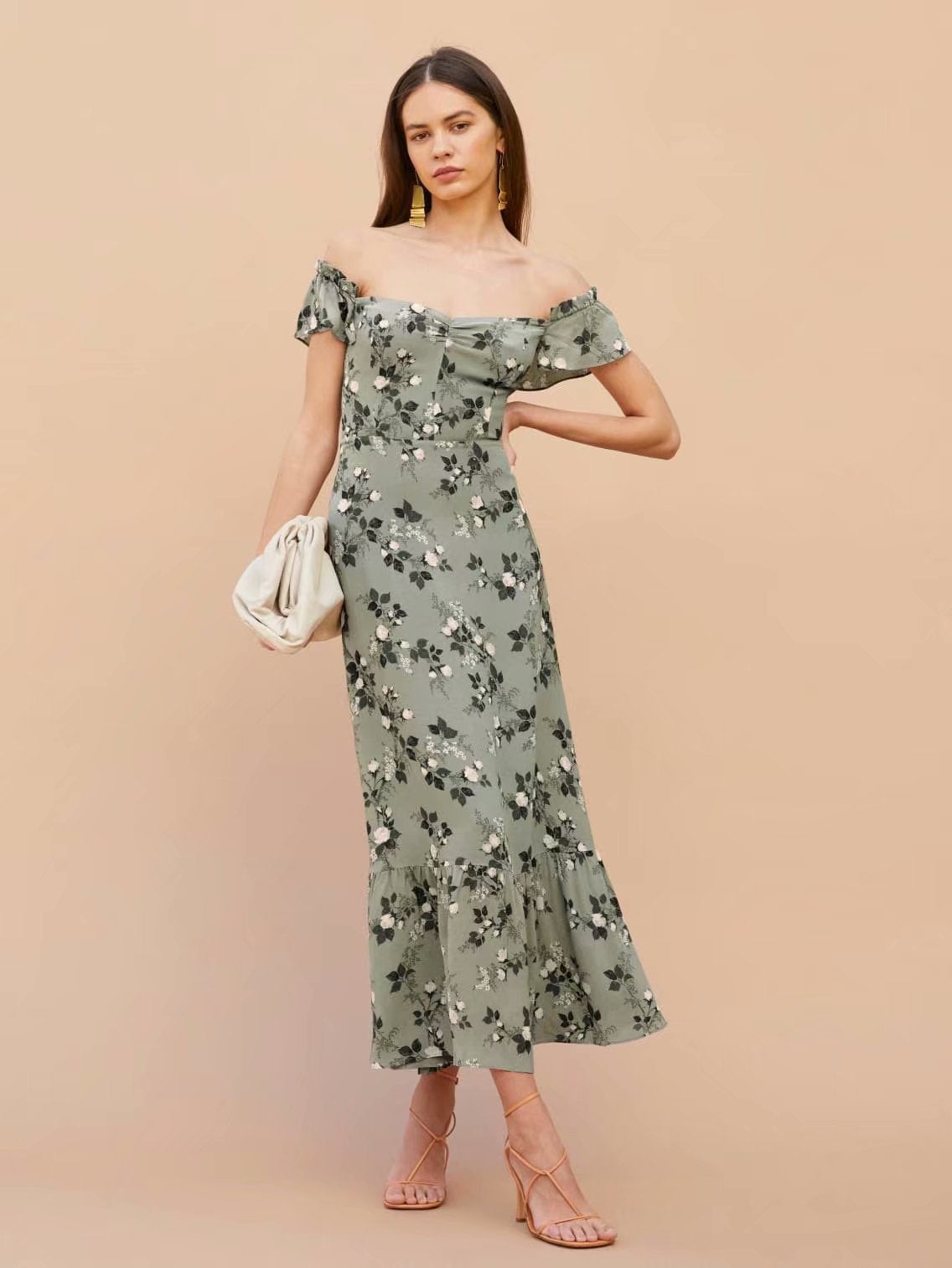 Vintage Maxikleid mit Blumenmuster und quadratischem Kragen