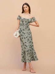 Vintage Maxikleid mit Blumenmuster und quadratischem Kragen