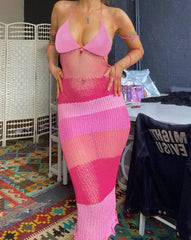 Polyphoe – Strickkleid mit Kontrastmuster 