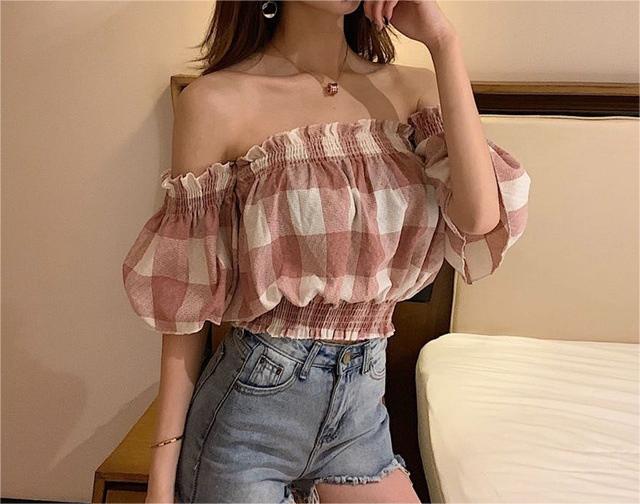 Prisha Cotton Plaid Off The Shoulder Top - FINAL SALE Ins Street