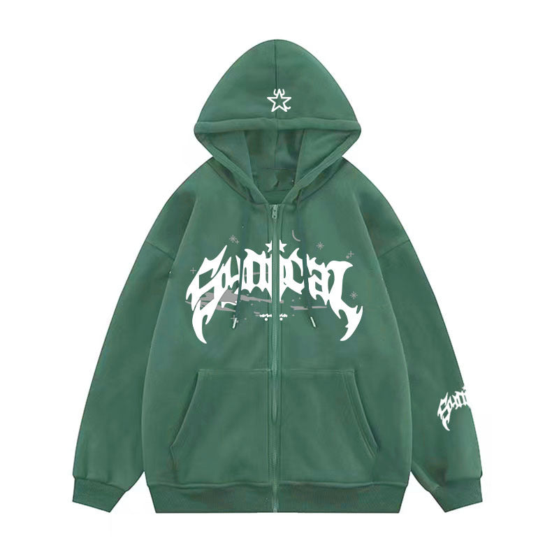 Oversize-Kapuzenpullover mit Reißverschluss und Stern-Logo im Used-Look