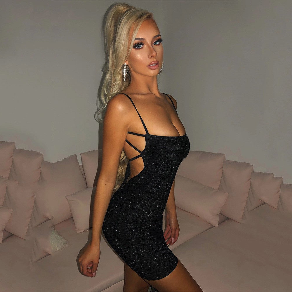 Glitzerndes Neckholder-Minikleid mit Schnürung
