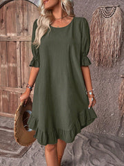Ruffle Sleeve Swing Midi Dress