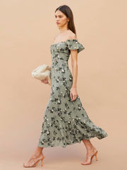 Vintage Maxikleid mit Blumenmuster und quadratischem Kragen