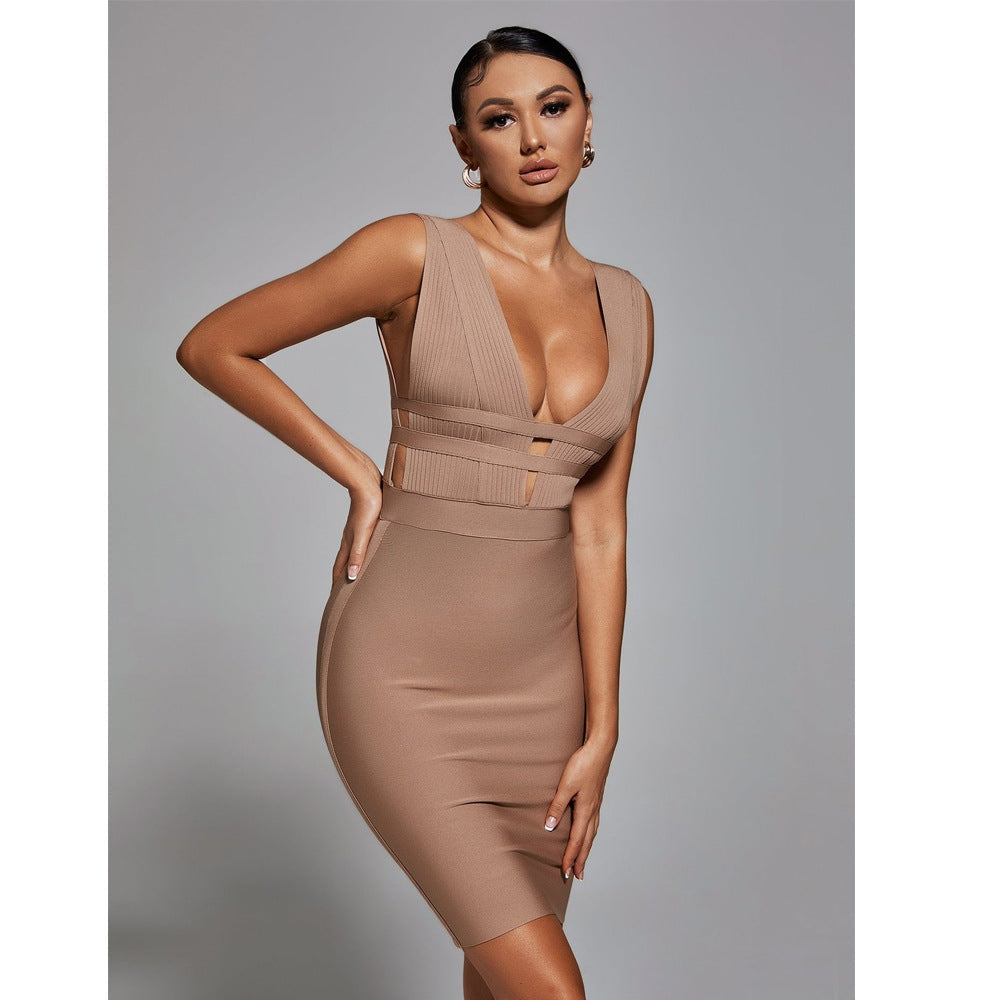 V Neck Sleeveless Fashion Bandage Dress
