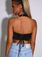 Halterneck Halter Lace Satin Tank Top