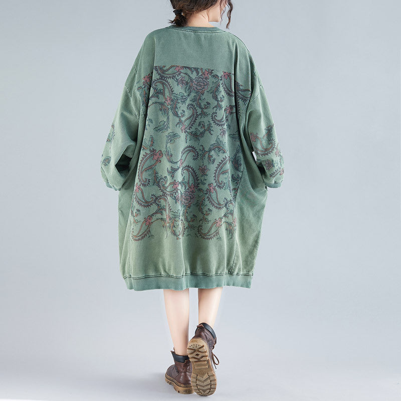 Crew Neck Printed Sweatshirt Dress