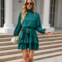 Long Sleeve Ruffle Hem Mini Dresses