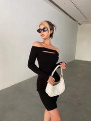 Victory Ribbed Off The Shoulder Midi Dress - Black Ins Street