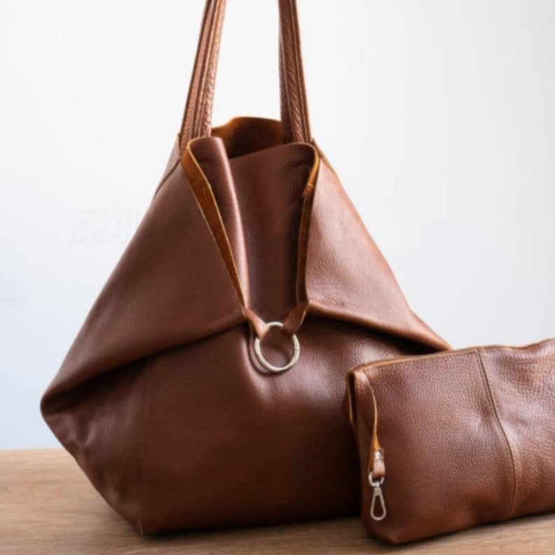 Soft leather large capacity one-shoulder portable tote bag