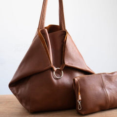 Soft leather large capacity one-shoulder portable tote bag