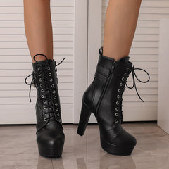 Black/Red Platform Stiletto High Heel Ankle Boots