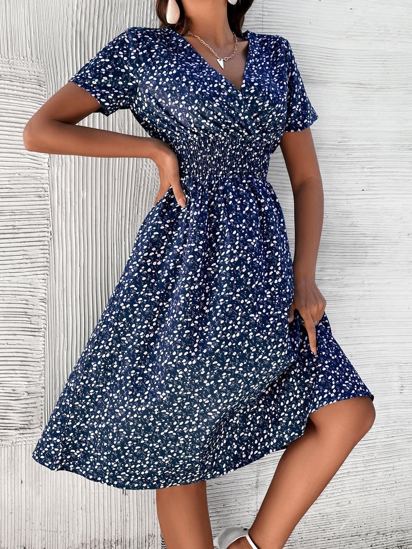 V-neck Short-sleeved Printed Dress