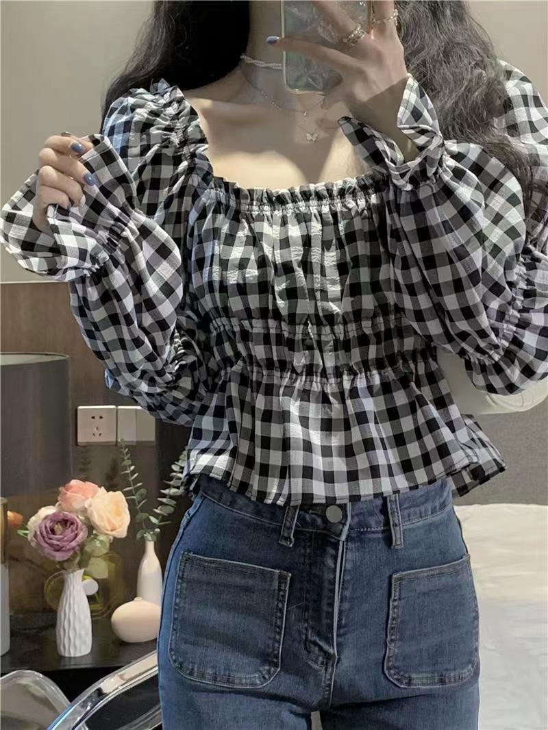 Stockholm Cotton Plaid Off The Shoulder Top - FINAL SALE