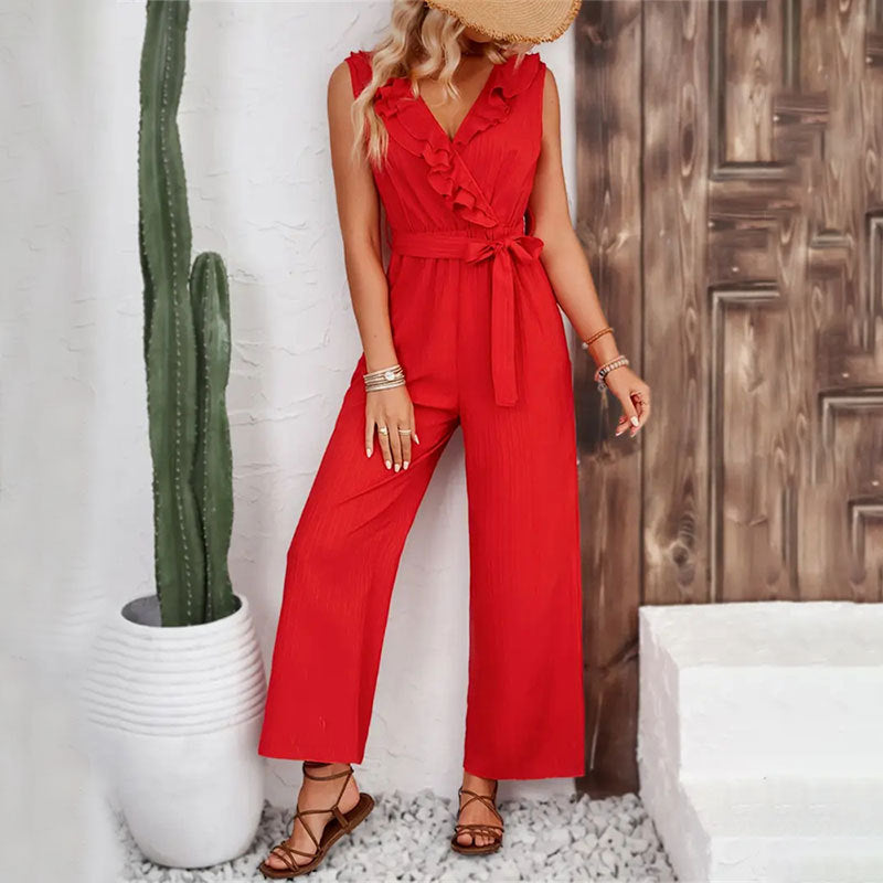 The Essential Pocketed Tie Jumpsuit - Red