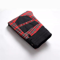 Red checkered patch men jeans