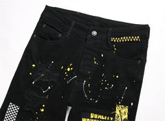 Golden print black men jeans