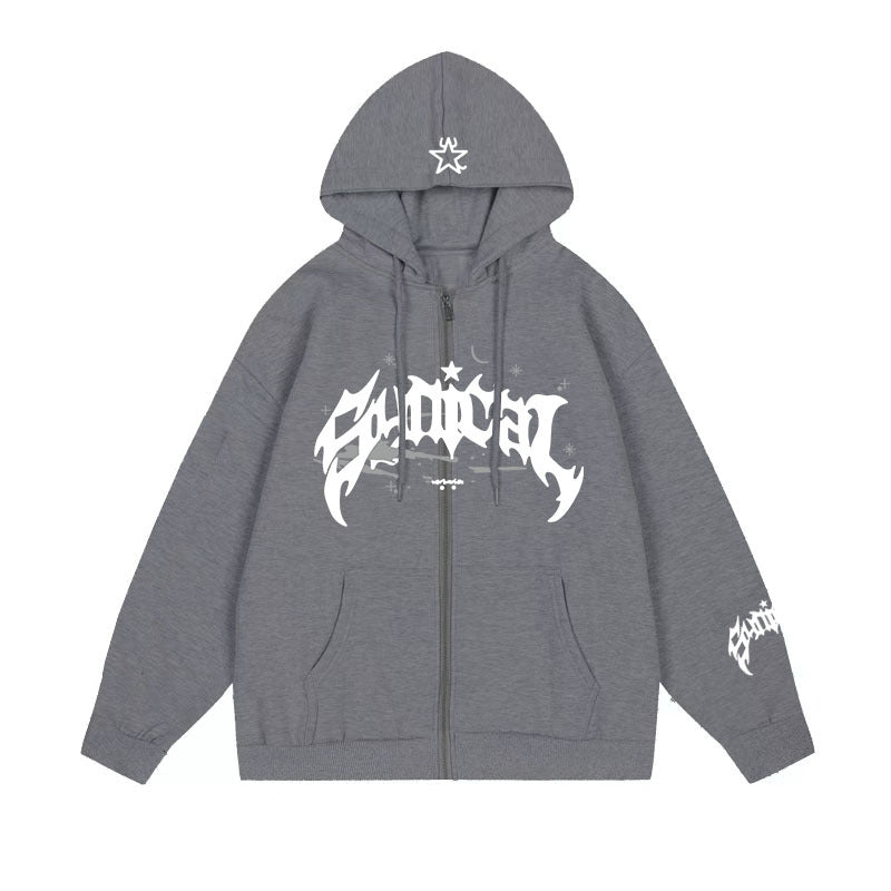 Oversize-Kapuzenpullover mit Reißverschluss und Stern-Logo im Used-Look