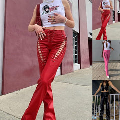 Low Rise Eyelet Lace-Up Jeans