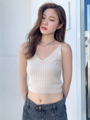 Women Sleeveless Vest Knit V Neck Camisole Tops Crop Tank