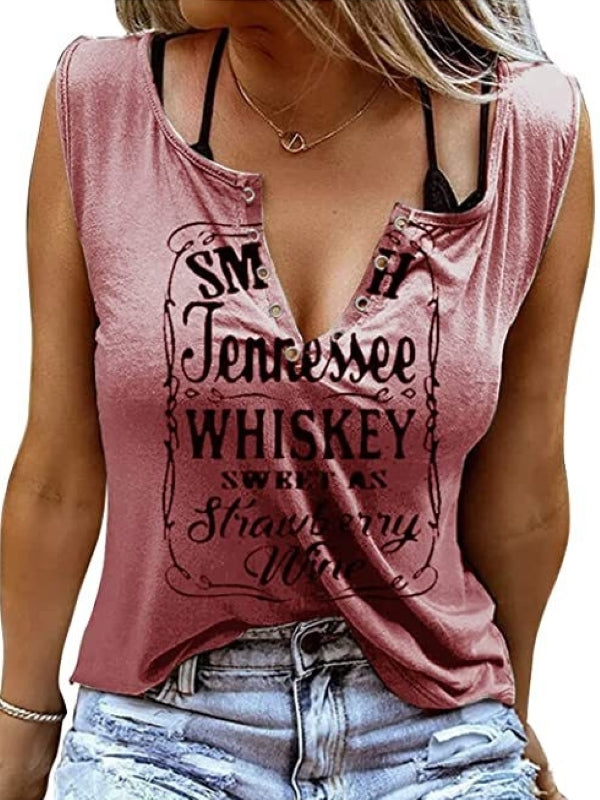 Fun Letter Printed V-neck Sleeveless T-shirt