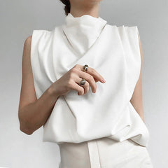 Prestige Satin Cowl Neck Blouse - Black