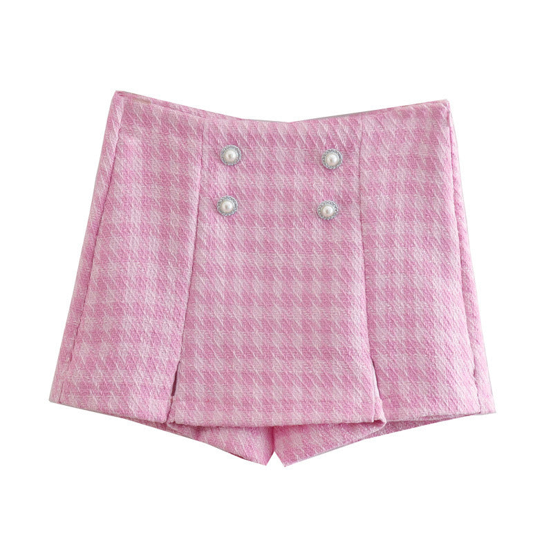Gracie Pocketed High Rise Frayed Tweed Shorts - Pink