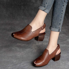 Damen Moms Chunky Roman Peep Toe Elastic Heels
