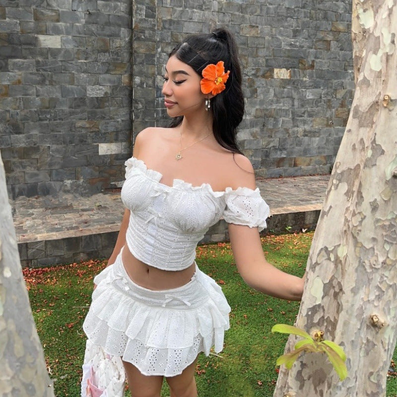 Lyndon Cotton Eyelet Ruffle Crop Top Ins Street