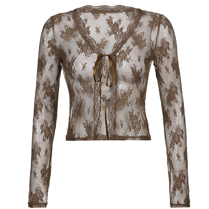 Crop Top aus transparenter Netzspitze