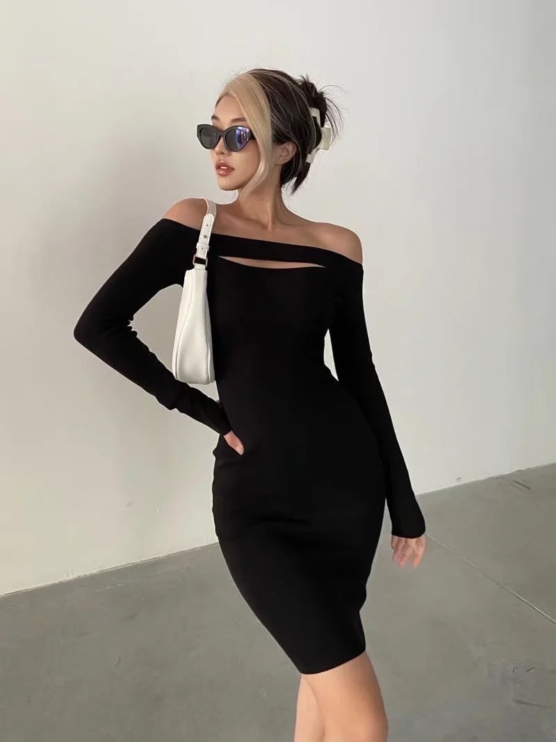 Victory Ribbed Off The Shoulder Midi Dress - Black Ins Street