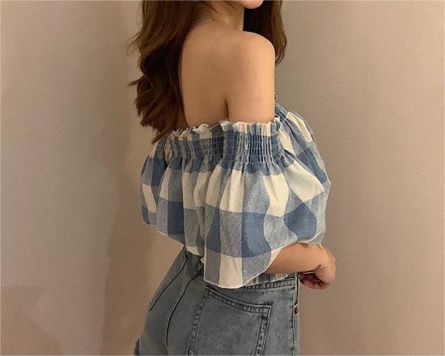Prisha Cotton Plaid Off The Shoulder Top - FINAL SALE Ins Street