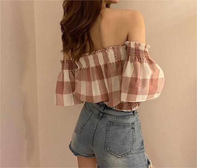 Prisha Cotton Plaid Off The Shoulder Top - FINAL SALE