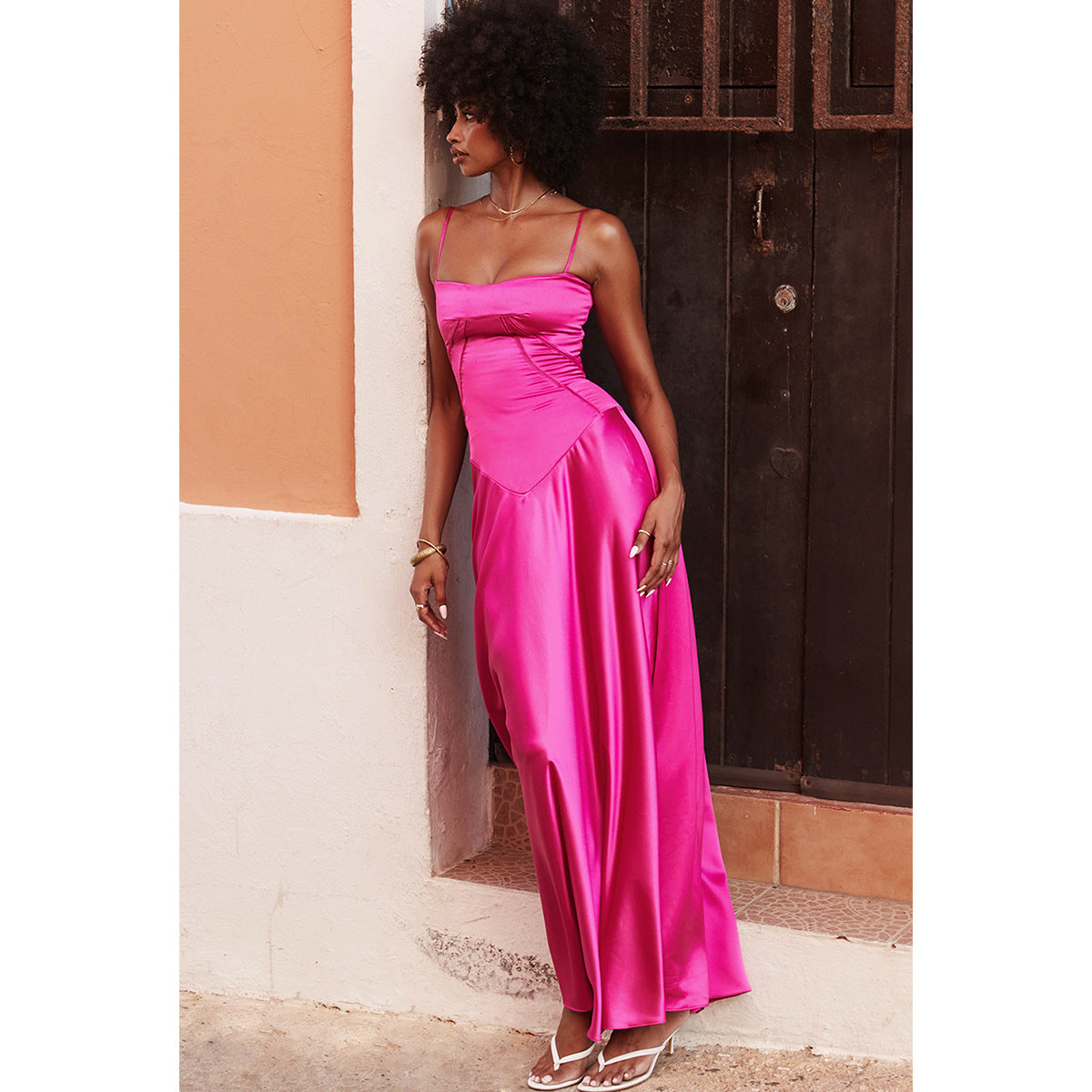Anabella Black Lace Up Maxi Dress - Rose Red