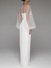 Strapless Puff Sleeves Shiny Glitter Wedding Dress