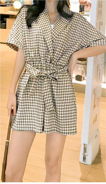 Dennison Cotton Gingham Romper Ins Street