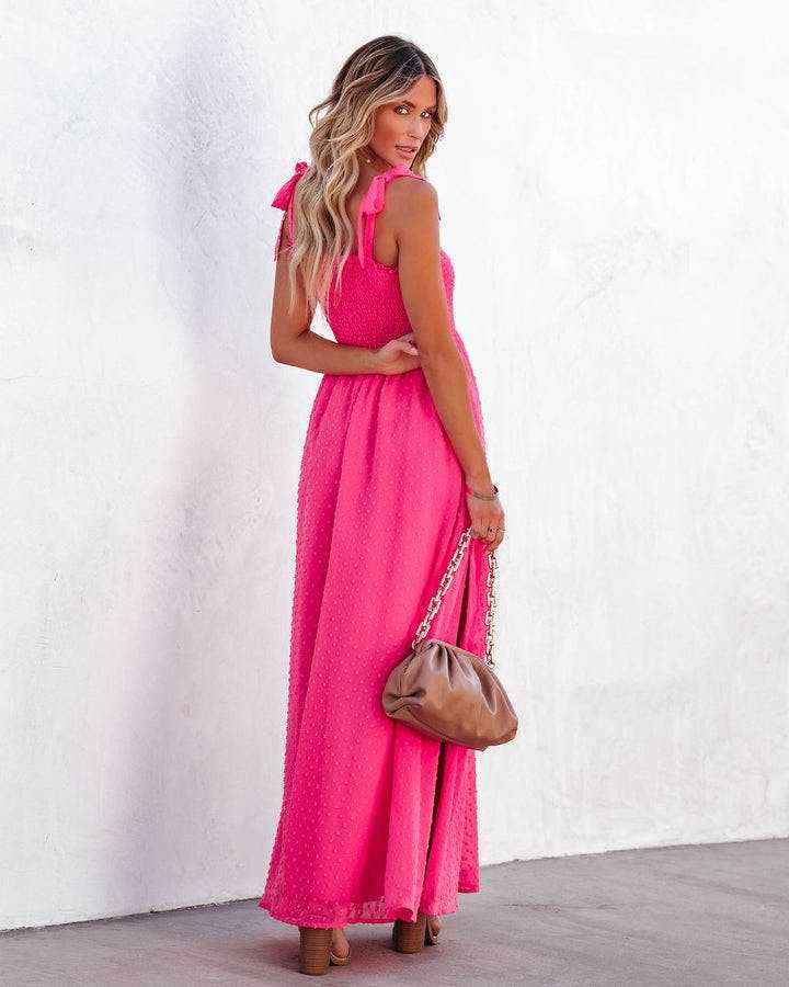 Hazelle Smocked Swiss Dot Maxi Dress - Cream Ins Street