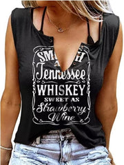 Fun Letter Printed V-neck Sleeveless T-shirt