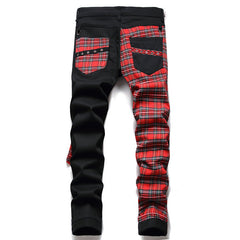 Red checkered patch men jeans
