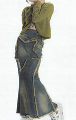 Juno Rey Asymmetrical Denim Slit Skirt