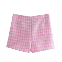 Gracie Pocketed High Rise Frayed Tweed Shorts - Pink Ins Street