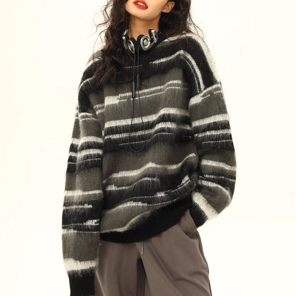 Contrast Color Striped Thin Sweater