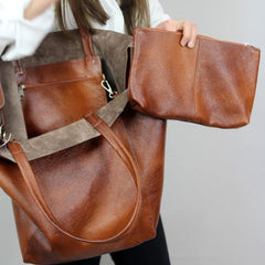 Soft leather large capacity one-shoulder portable tote bag